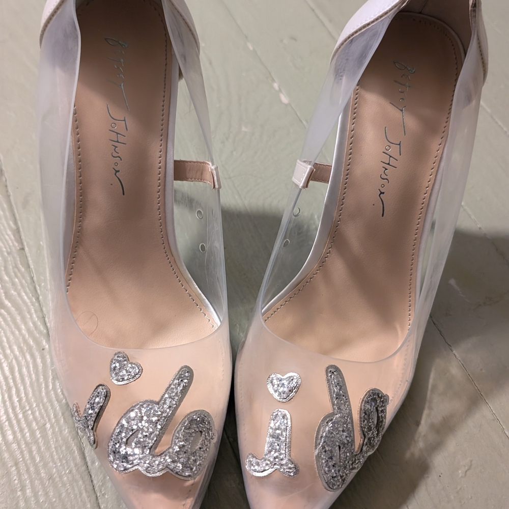Betsey Johnson Silver and Cream Bridal Heels